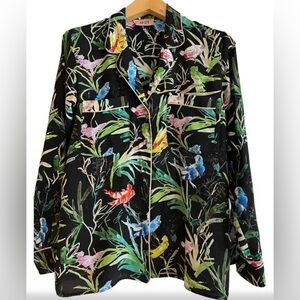 SOLD No. 21 Bird print Silk Pajama Blouse Sz L